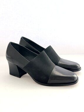 Massimo Vintage Y2K Block Heel Pumps 7B Black Leather Italian Quality Comfort